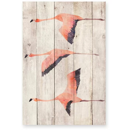 Madre Selva zidna dekoracija od borovog drva Flying Flamingo, 60 x 40 cm