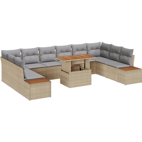 VidaXL 11-dijelni set vrtnih sofa s jastučićima bež poli ratan Slike