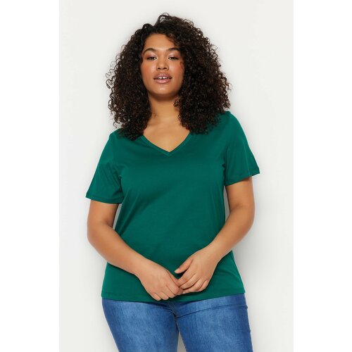 Trendyol Curve Emerald V Neck Basic Knitted T-Shirt Slike