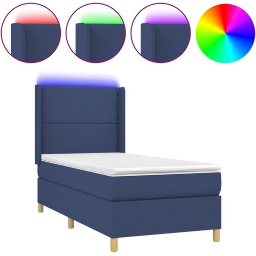 VidaXL Box spring postelja z vzmetnico LED modra 90x190 cm blago, (20894839) Slike