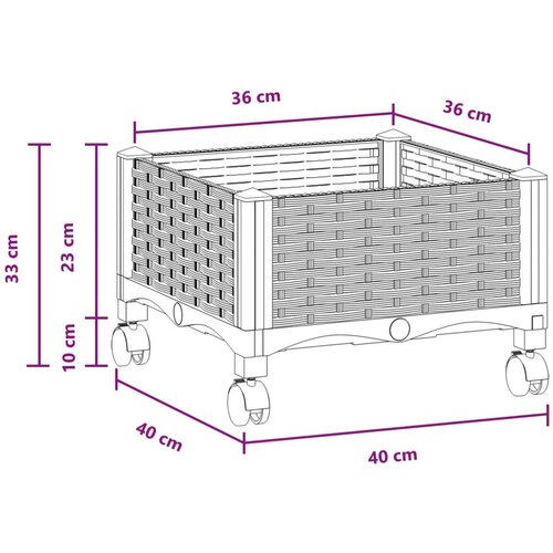 Vrtni saksija s kotačima Smeđa 40 x 40 x 29 cm PP - Smeđa 40 x 40 x 23 cm s kotačima Slike