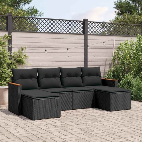  6-dijelni set vrtnih sofa s jastucima crni od poliratana Slike