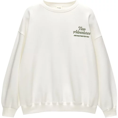 Pull&Bear Sweater majica zelena / bijela