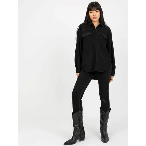 Fashion Hunters Black corduroy outer shirt with pockets