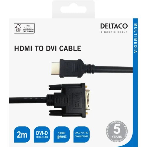Deltaco Kabel HDMI to DVI ,1080p, DVI-D Single Link, 2m, CRNI Slike