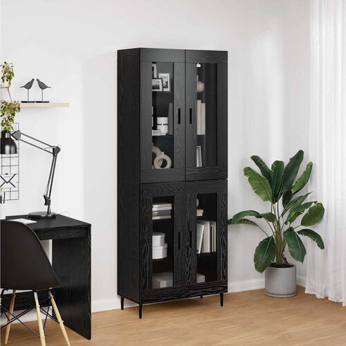  Highboard 2 pcs Crni hrast Inženjerska drva i staklo Slike