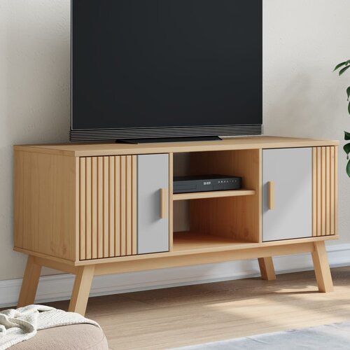 VidaXL TV omarica OLDEN siva in rjava114x43x57 cm trdna borovina Slike