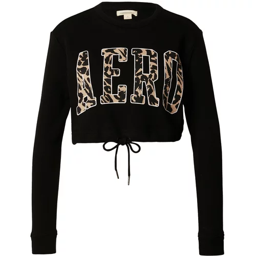 AÉROPOSTALE Sweater majica sivkasto bež / crna / bijela
