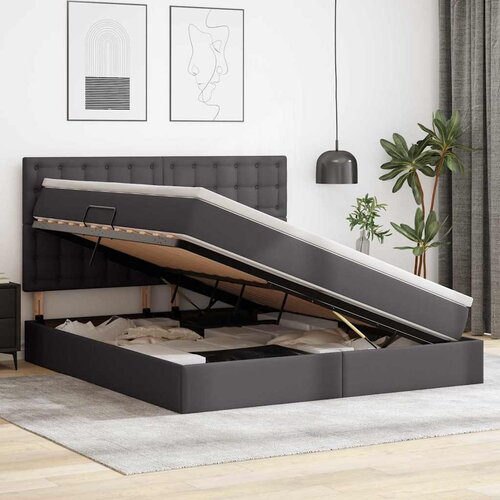  Krevet s od storage s madracem Siva 160 x 200 cm Lažna koža Slike