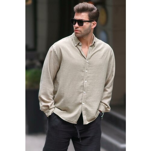 Madmext Khaki Men's Long Sleeve Oversize Shirt 6735 Slike