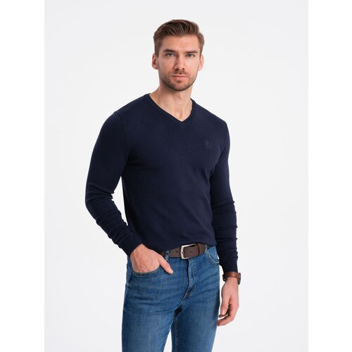 Ombre Elegant men's sweater with a v-neck - navy blue Slike