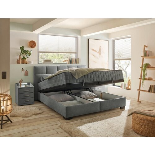MID.YOU POSTELJA Z VZMETNICO 180 cm x 200 cm , tekstil, leseni material antracit Slike