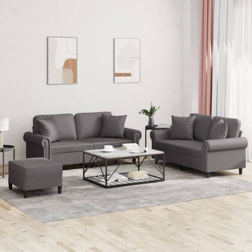  3-dijelni set sofa s jastucima sivi od umjetne kože Cijene