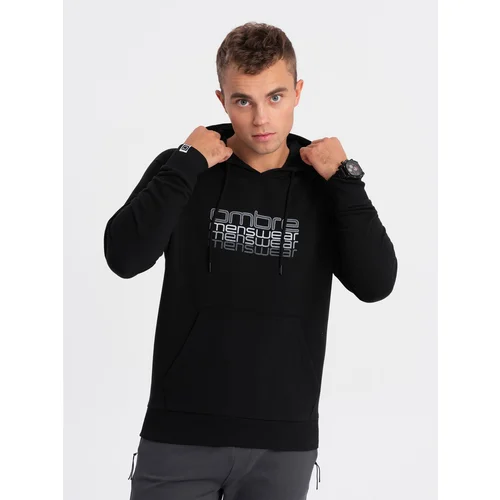 Ombre Men's non-stretch hooded sweatshirt with print - black