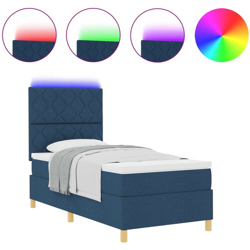 vidaXL LED Box Spring Postelja z vzmetnico Modra 100 x 200 cm blago, (5000126486) Cene