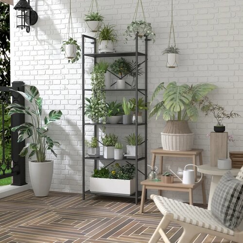  Polica za knjige samostojeća 5 polica metalni okvir 60x30x170 5 cm crna Slike