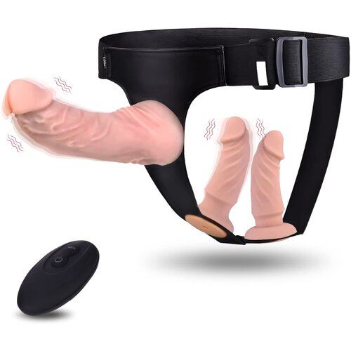 SuperLove Vibrating Strap-on Set Triple Dildos with Remote Skin Slike