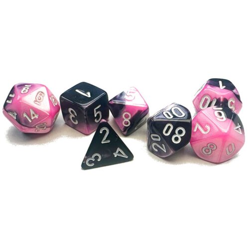 Chessex Kockice - Gemini - Polyhedral Mini - Black-Pink & White 16mm (7) Cene
