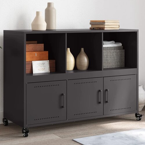VidaXL Komoda črna 100,5x39x72 cm hladno valjano jeklo Slike