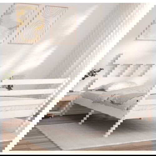 VidaXL Posteljni okvir z vzglavjem bel 100x200 cm trden les Slike