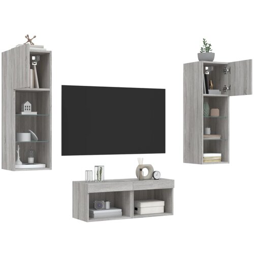 vidaXL Stenske TV omarice z LED lučkami 4 kosi siva sonoma Cene