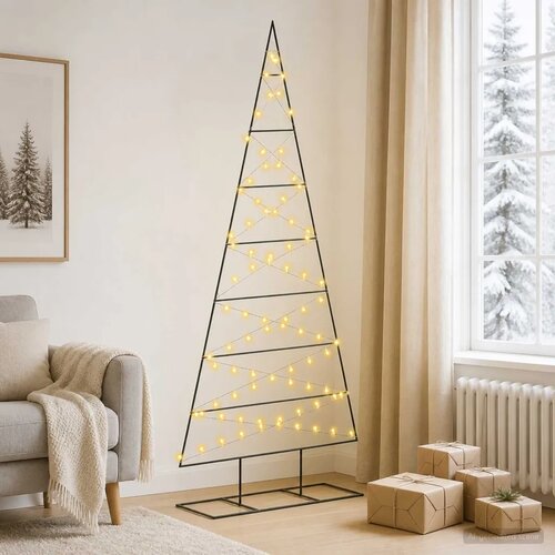  Metalna božićna jelka KUOPIO 210 cm Topla bijela - 210 cm Crna s LED svjetlima Slike