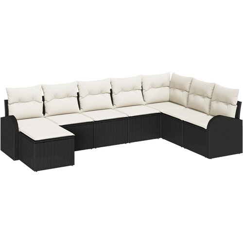 VidaXL Set vrtnih sofa od 8 dijelova s jastučićima crne poli ratan, 2-sjedalna vrtna sofa s pohranom i jastučićima crne poli ratan Slike