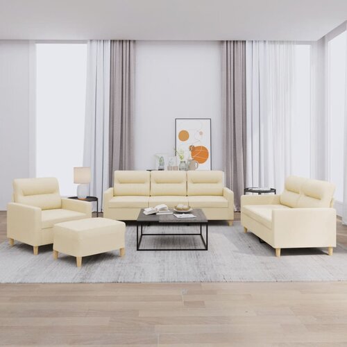 4-dijelni set sofa s jastucima krem od tkanine Cene
