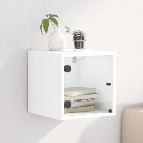 VidaXL Nočna omarica s steklenimi vrati bela 35x37x35 cm Slike