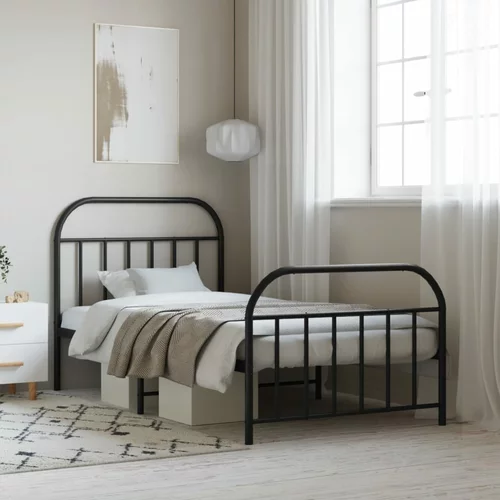 vidaXL Metalni okvir kreveta uzglavlje i podnožje crni 100x190 cm