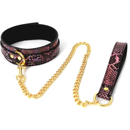 Kiotos Collar with Leash Reptile Gold/Pink Cene