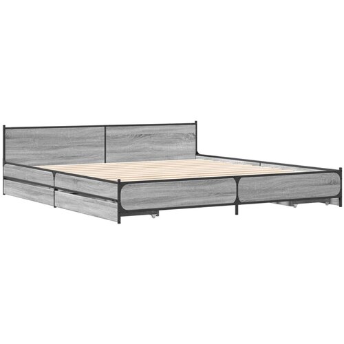 vidaXL Posteljni okvir s predali siva sonoma 200x200 cm inženirski les, (21128028) Cene