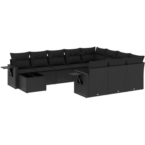 VidaXL 11-dijelni set vrtnih sofa od poliratana s jastucima crni Slike