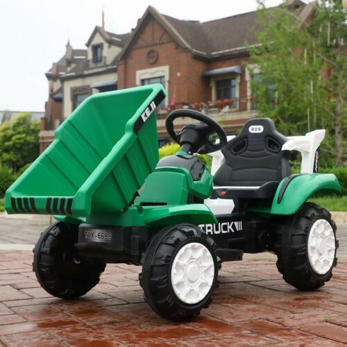 Traktor za decu Model 281 na akumulator sa prikolicom - Zeleni Slike