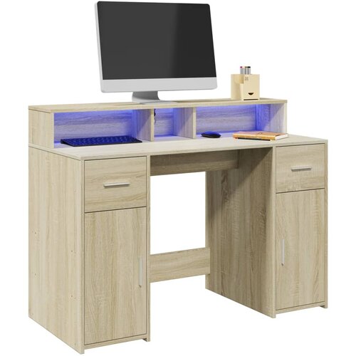  Radni stol s LED svjetlima hrast 120x55x91 cm konstruirano drvo Cene