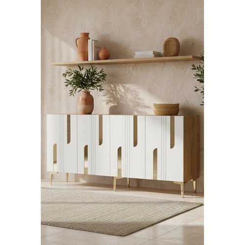 Hanah home komoda Nota 150, 150 cm, hrast Sapphire / bela / zlatna Cene