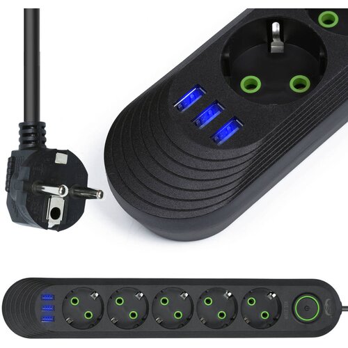 VERKGROUP Električni razdelilec 5 vtičnic 230V 3x USB polnilec 3A črn 5m, (20391774) Cene