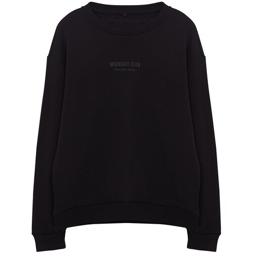 Trendyol Black Oversize/Wide Cut Embossed Text Printed Sweatshirt Cene