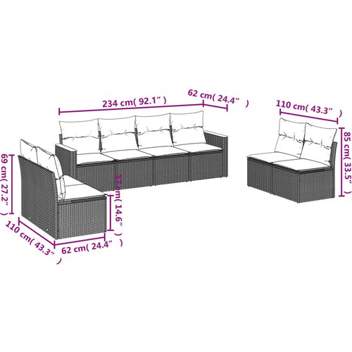  8-dijelni set vrtnih sofa od poliratana s jastucima crni Crna 61 x 62 x 69 cm Slike