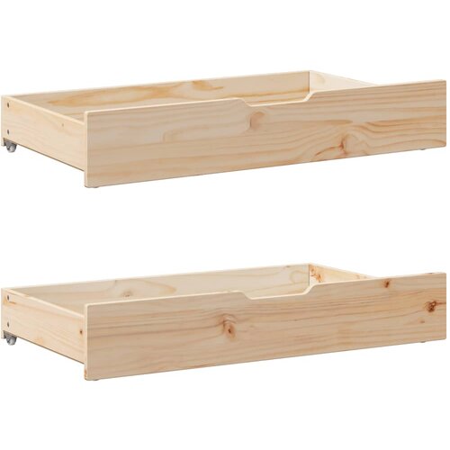 VidaXL Predal za posteljo s kolesi 2 kosa 95x55x16 cm trdna borovina Slike