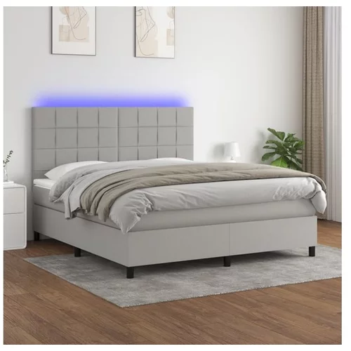  Box spring postelja z vzmetnico LED sv. siva 160x200 cm blago