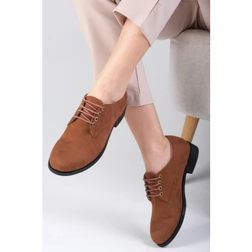 Mio Gusto Women's Tan Suede Oxford Flat Shoes