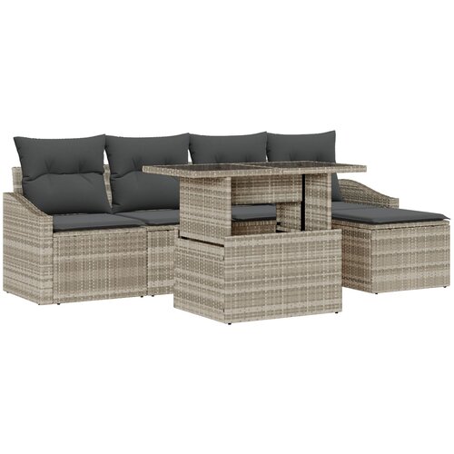 VidaXL Set od 6 vrtnih sofa s jastučićima svijetlosivog poli ratana Slike