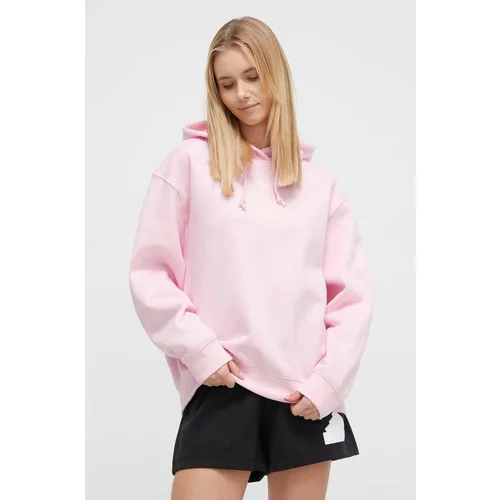 Adidas Pulover Adicolor Essentials Boyfriend Hoodie ženski, roza barva, s kapuco, IR5927