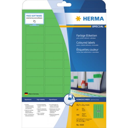 Herma etikete 45,7X21, zaobljene ivice A4/48 1/20 zelena ( 02H4369 ) Slike