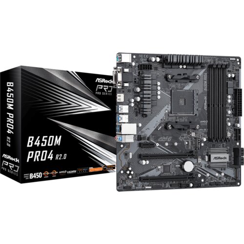 AsRock MB B450M PRO4 R2.0AMD B450;AM4;4xDDR4m.2,VGA,DVI,HDMI,micro ATX Slike