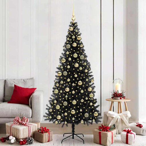 vidaXL Božično drevo med 300 LED z stojalom Črna 210 cm PVC Cene