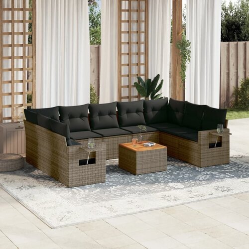 vidaXL 10-dijelni set vrtnih sofa od poliratana s jastucima sivi Cijene