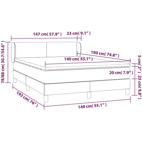  Krevet s oprugama i madracem tamnosmeđi 140 x 190 cm od tkanine Slike