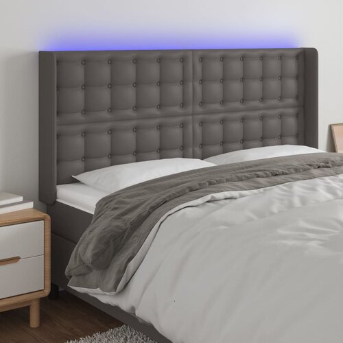 vidaXL LED posteljno vzglavje sivo 183x16x118/128 cm umetno usnje Cene
